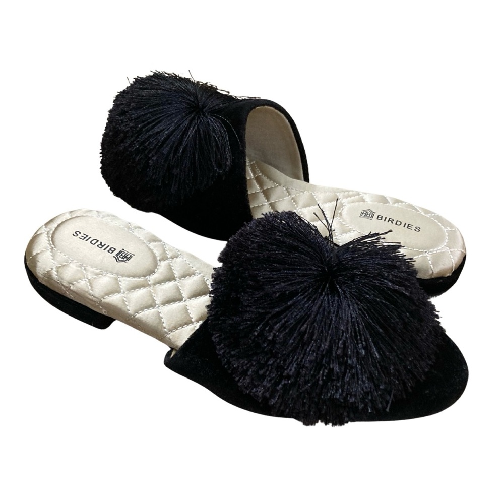 ❣️Birdies Songbird Black Velvet Pom Pom Slipper Slides Size 5.5❣️